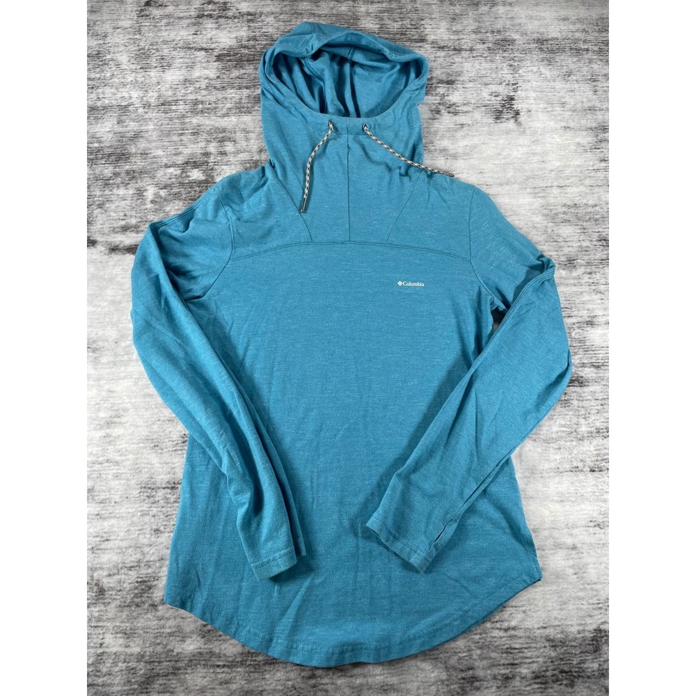 Columbia Omni-Wick Hoodie Womens XS Teal Blue Heather Thumbhole Pullover Top